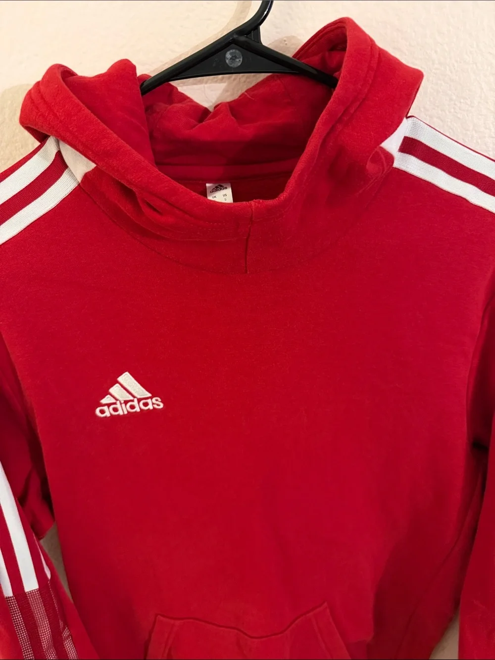 adidas Men’s Red Crewneck Hoodie with White Stripes